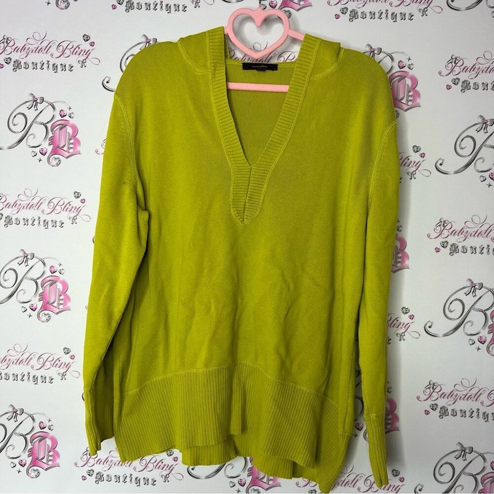 Cotton Ginny sweater hoodie Vneck pull over Lime Green Sweater